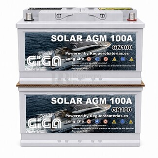 2 Bater�as Solar Nautica Servicio y Arranque  AGM 100 Amperios 12V | GIGA GN100-AGM S